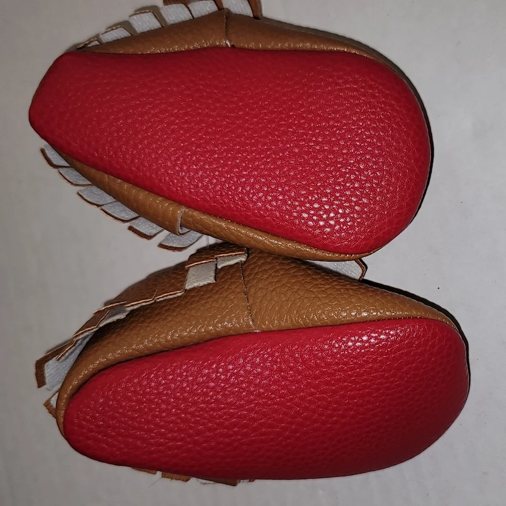 Moccasin type baby Boots booties brown fringe Bow crib shoes